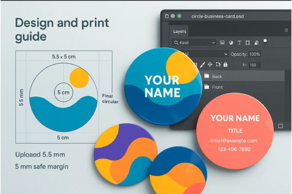 راهنمای طراحی و چاپ کارت ویزیت لمینت براق دایره ای 