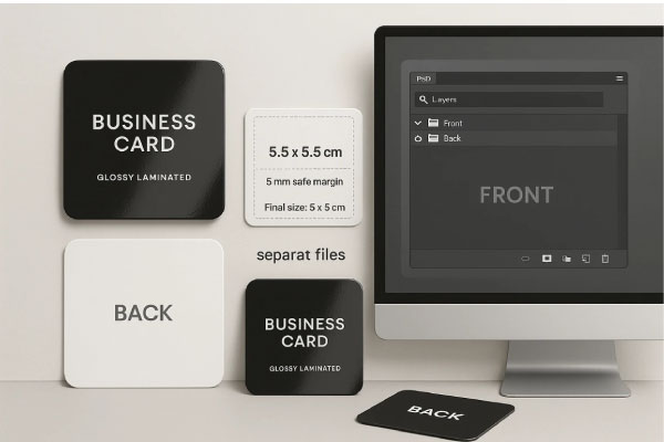 راهنمای طراحی و چاپ کارت ویزیت لمینت براق دورگرد مربع