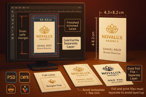 راهنمای طراحی و چاپ کارت ویزیت کتان امباس طلاکوب